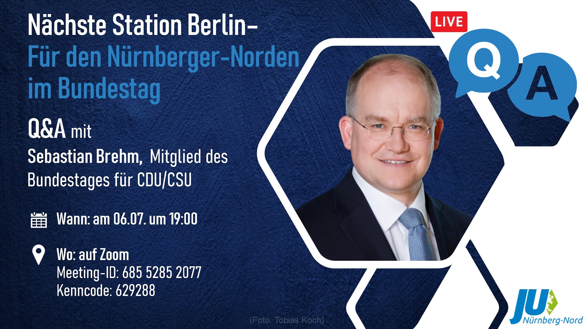 Bild zur Veranstaltung Für den Nürnberger Norden im Bundestag - Q&A mit Sebastian Brehm, Mitglied des Bundestages CSU/CDU